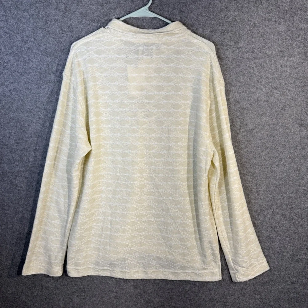 BDG Urban Outfitters Cream Wavy Diamond Knit Polo Long Sleeve Shirt Mens L‎